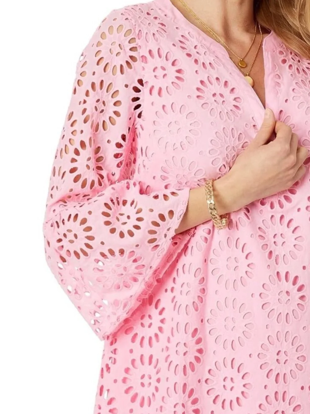 Lilly Pulitzer Bekah Eyelet Tunic Dress Peony Pink 3/4 Sleeve M - Picture 5 of 16